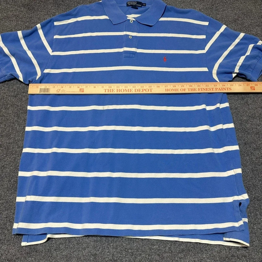 Polo Ralph Lauren Mens 2XL Big Blue White Striped Short Sleeve Pique Polo Shirt
